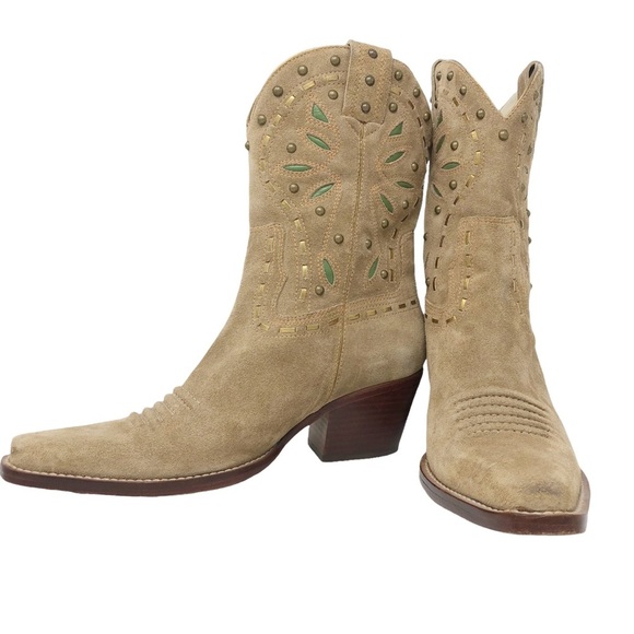 Cole Haan Tan Suede‎ Square Toe Cowboy Boots - Picture 5 of 11